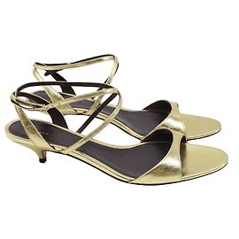 The Row Vika Ankle Strap Kitten Heeled Sandals in Gold Leather Golden Metallic