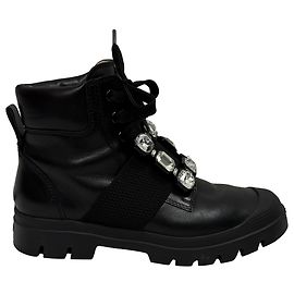 Botas de tornozelo Walky Viv' em couro preto com embellishments de cristal Roger Vivier Preto