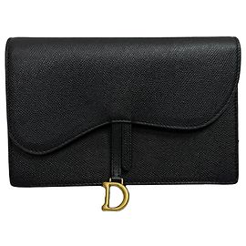 Dior Medium Saddle Tasche mit Kette aus schwarzem Ziegenleder Schwarz