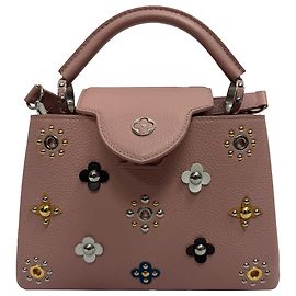 Bolsa Capucines BB Magnolia em couro Taurillon rosa da Louis Vuitton com flores mecânicas Marrom Rosa