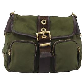 Bolsa de aba com fivela de dupla pocket Prada Tessuto média Caqui
