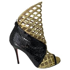 Christian Louboutin Bougliona 100 Python Décolleté Nere e Oro Multicolore