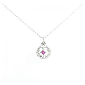 Autre Marque K10 Weißgold Rubin-Diamant-Halskette Rot