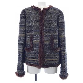 Chanel P26807V17014 05A Lapin Collarless Jacket Brown Black Beige