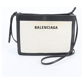 Balenciaga Navy Pochette Leather Shoulder Bag Black Beige