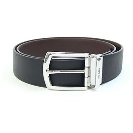 Cinturón reversible de cuero Saffiano Prada Negro