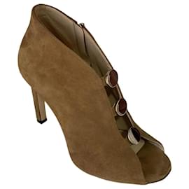 Jimmy Choo Open Toe Heels Camel Suede Camel