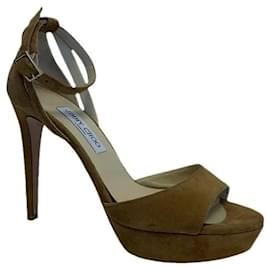 Jimmy Choo Kayden open toe suede ankle boots black Camel
