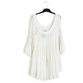 Chloé 2016 Top Túnica Bordada FR40 Ecru Blusa de Algodón UK12 US10 Chloe Crudo