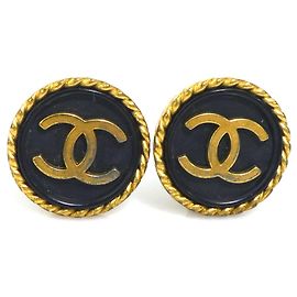 Brincos de clip Chanel pretos e dourados Preto Dourado