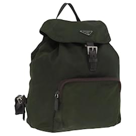 PRADA Backpack Nylon Khaki Silver Auth ARZ693 Silvery Khaki