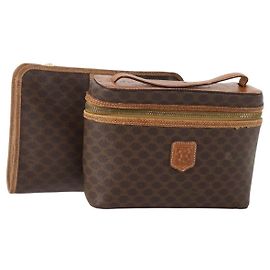 Céline CELINE Macadam Canvas Tasche aus PVC-Leder 2er Set Braun Auth 166796 Braun