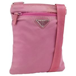Borsa a Spalla PRADA Nylon Rosa Argento Auth YKZ1090 Argento Rosa