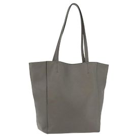 Céline CELINE Cabas Phantom Tote Bag Leather Gray Silver Auth hk3679 Brown Silvery