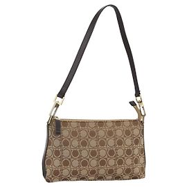 Borsa a Spalla Gancini in Nylon Marrone Oro Salvatore Ferragamo Auth YKZ614 Marrone D'oro