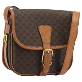 Céline CELINE Macadam Canvas Shoulder Bag PVC Leather Brown Gold Auth bs34376 Brown Golden