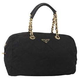 Borsa Boston PRADA in nylon nero e oro Auth YKZ869 Nero D'oro