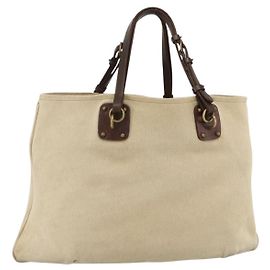 Bolsa Tote Bottega Veneta em lona e couro bege marrom Auth hk3625 Marrom Bege