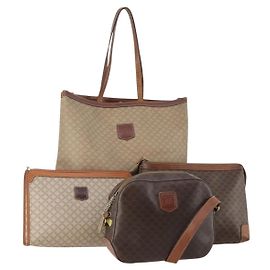 Céline CELINE Macadam Canvas Bag PVC Leather 4 Set Brown beige Auth YKZ429 Brown Beige