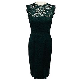 Valentino Garavani Dunkelgrünes Spitzen-Midi-Kleid von Valentino Grün