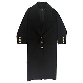 Balmain oversized black virgin wool coat – iconic gold buttons Black