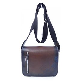 Bolsa de couro e nylon Berluti Lucky Day Marrom Azul marinho