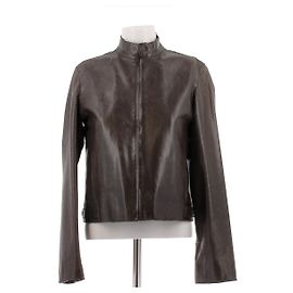 Calvin Klein Brown Grained Leather Jacket Brown