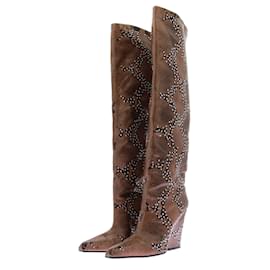 Paris Texas Bottes imprimées python avec clous Marron