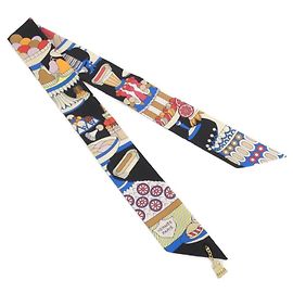 Hermès Hermes LA PATISSERIE FRANCAISE Sciarpa Charm Twilly Nero Bianco Blu
