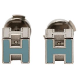Hermès Silver Palladium Plated Lacquer Cage dH Earrings Silvery