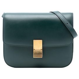 Céline Celine Verde Médio Couro de Bezerro Caixa Clássica Verde Verde escuro