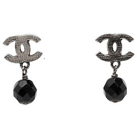 Chanel Silber CC Messing Perlen Swing Push Back Ohrringe Silber