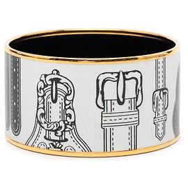 Hermès White Extra Wide Harnais des Presidents Enamel Bangle 65 Other