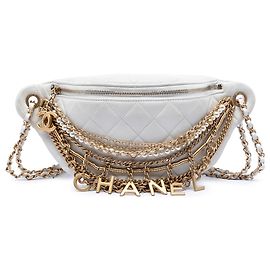 Chanel Weiße gesteppte Lammleder All About Chains Bauchtasche Weiß