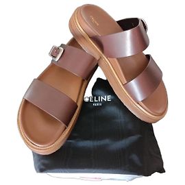 Céline Celine double strap sandals in brown leather Brown