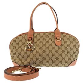 Bolsa de couro em lona GG bege rosa Heartbit da Gucci Marrom Bege