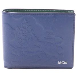MCM Leather Bifold Wallet Blue/Green Blue