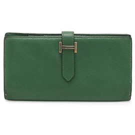 Portefeuille long Souffle Bearn en chèvre Hermès vert Vert