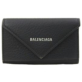 Balenciaga Leather Paper Key Case 6 Keys Black