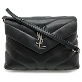Yves Saint Laurent Bolsa de ombro em couro YSL Monogram Loulou Toy Preto