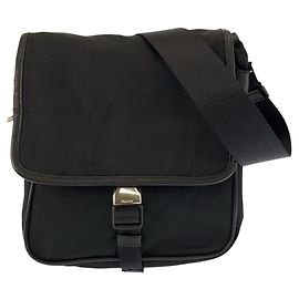 Borsa a Spalla in Nylon e Pelle Tessuto di Prada Nero