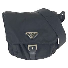 Bolsa de Ombro em Nylon e Couro Tessuto da Prada Preto