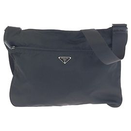 Prada Nylon Tessuto Triangle Logo Shoulder Bag Black