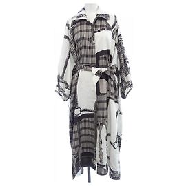Hermès Vestido de seda Hermes 5E0572DO Castaño Blanco
