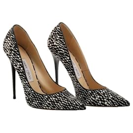 Saltos Jimmy Choo Anouk 120 em tecido preto e branco Preto
