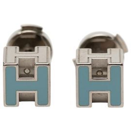Orecchini Cage d'H H-Cube di Hermès Argento Blu chiaro