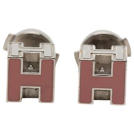 Orecchini H-Cube Cage d'H di Hermès Argento Rosa