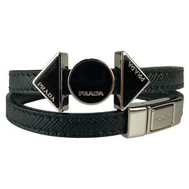 Prada Saffiano Leather Charm Bracelet Black
