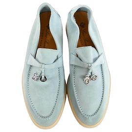 Mocassins Loro Piana Summer Charms Walk Aqua Bleu clair