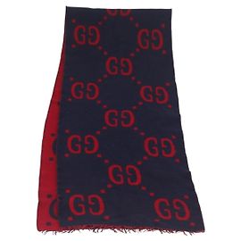 Sciarpa in lana GG Jacquard GUCCI Blu Navy Rosso Auth 174669A Rosso Blu navy